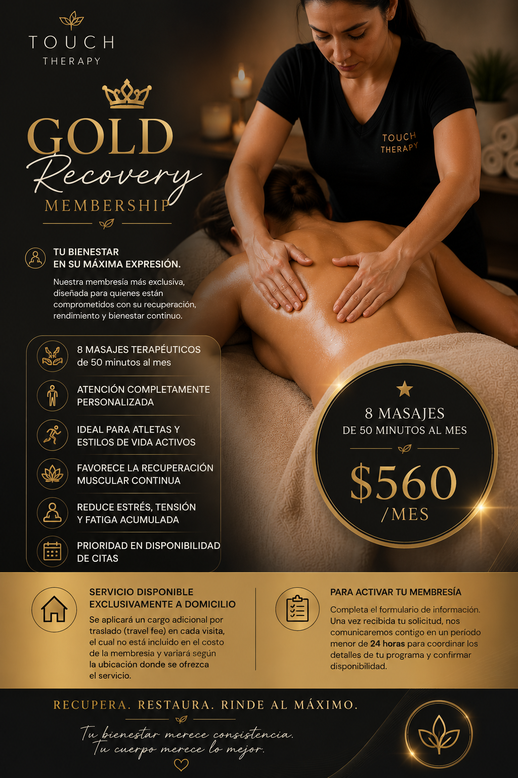 Therapeutic Massage - Gold Recovery Membership 8 sesiones -50 min