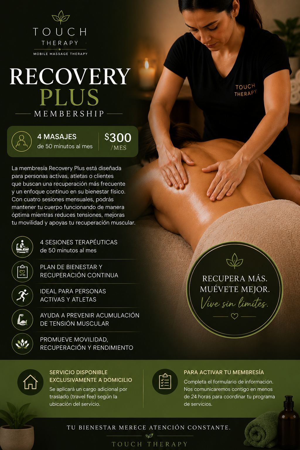 Therapeutic Massage - Recovery Plus Membership 4 sesiones -50 min